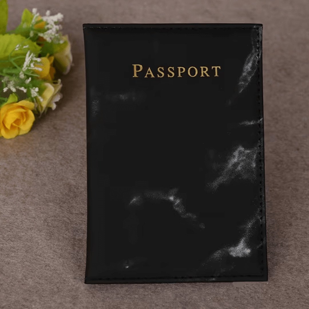 Black PU Leather Marble Passport Cover