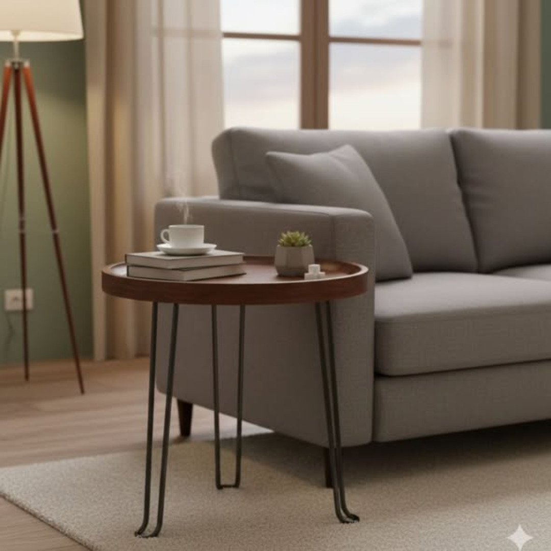 Mid Century Metal and Wood Side Table