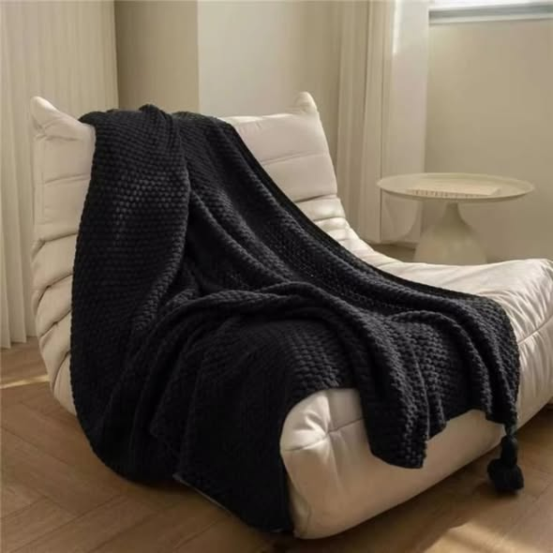 knitted tassel throw blanket