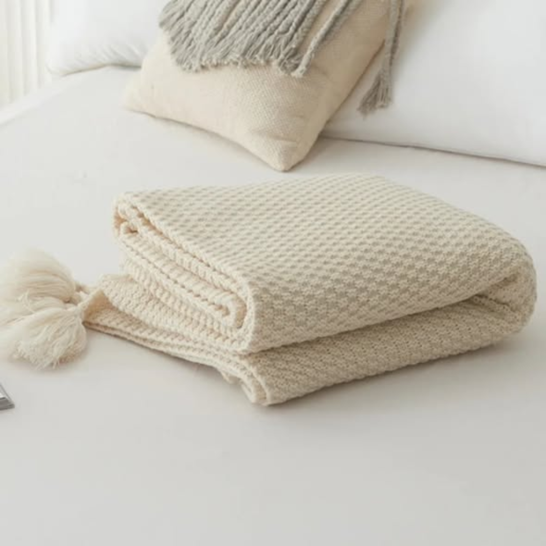 knitted tassel throw blanket