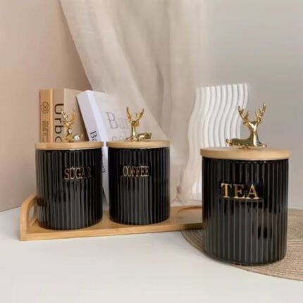 3pcs Ribbed Tea Coffee Sugar Canister