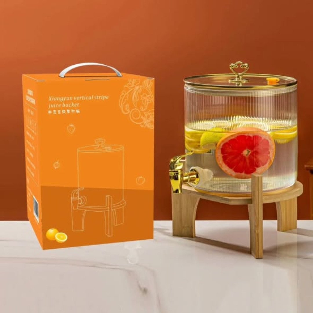 3.6L Ribbed Juice Dispenser with Bamboo Stand
