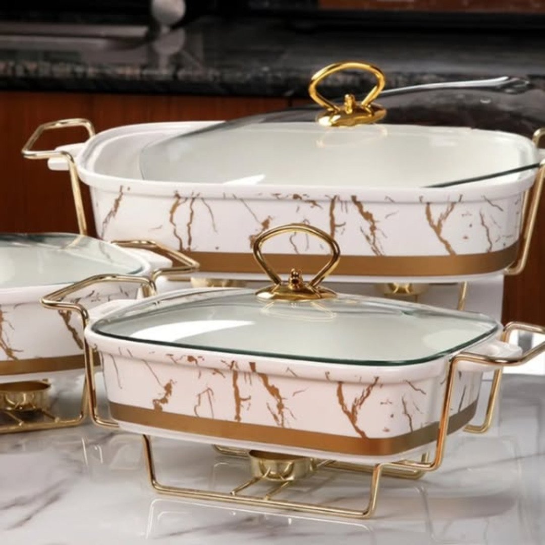 3 Pcs Ceramic Chafing Dish Set
