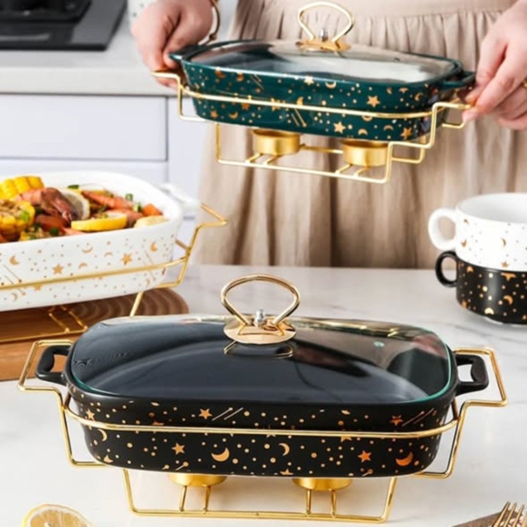 3 Pcs Ceramic Chafing Dish Set