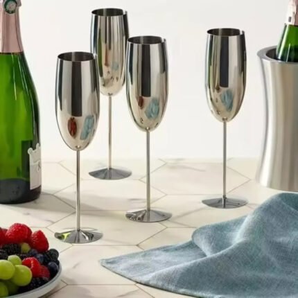 Silver Stainless Champagne Flutes with Flat Rim