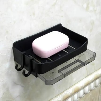 Soap dish with drain tray plus 2 hooks