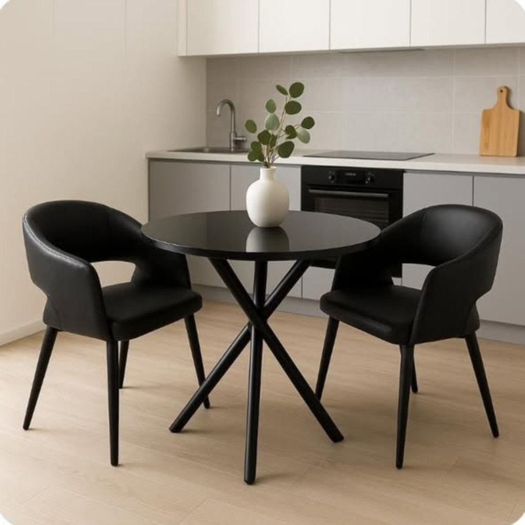 2-Piece Set Round Glass Dining Table Seats