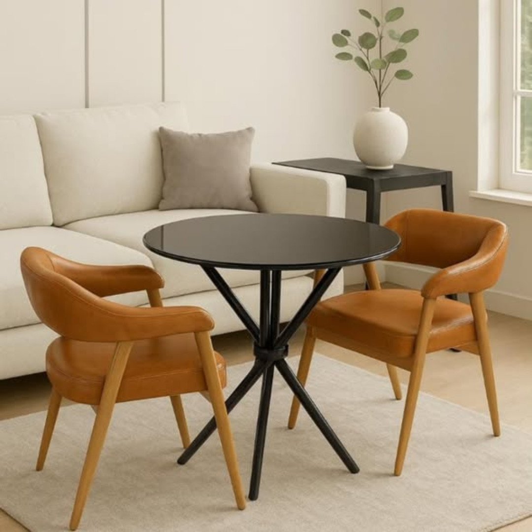 2-Piece Set Round Glass Dining Table Seats