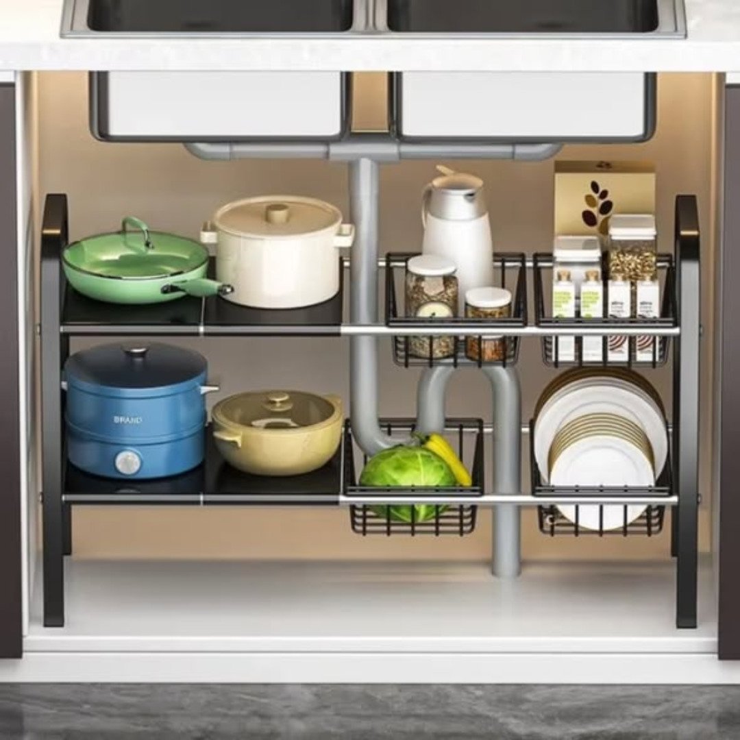 Under the Sink Adjustable 2 Tier Rack