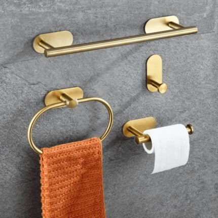 Gold 4-Piece Stainless Steel Bathroom Wall Hanger Set