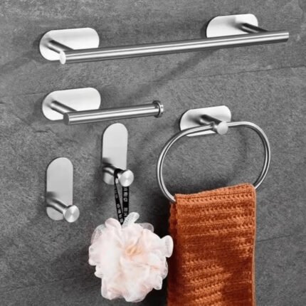 Silver 4-Piece Stainless Steel Bathroom Wall Hanger Set