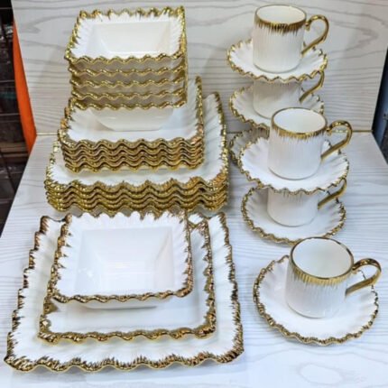 30pcs ceramic squared dinner set with gold rim