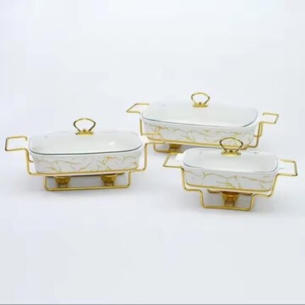 3pcs White Gold Ceramic Chaffing Dish