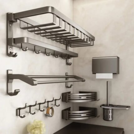 Multifunctional Aluminum Bath Towel Shelf