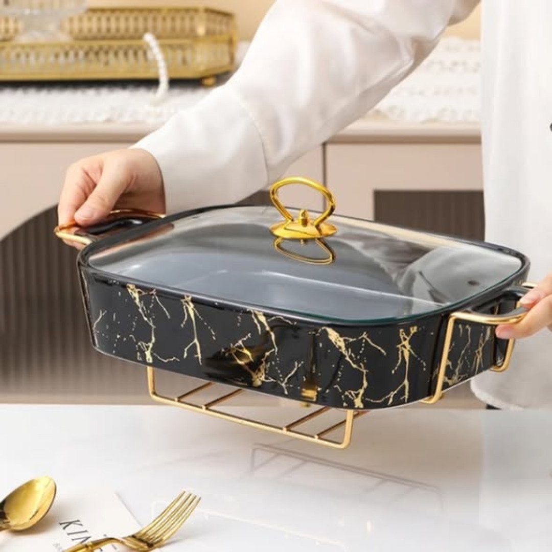 3pcs Black Gold Ceramic Chaffing Dish