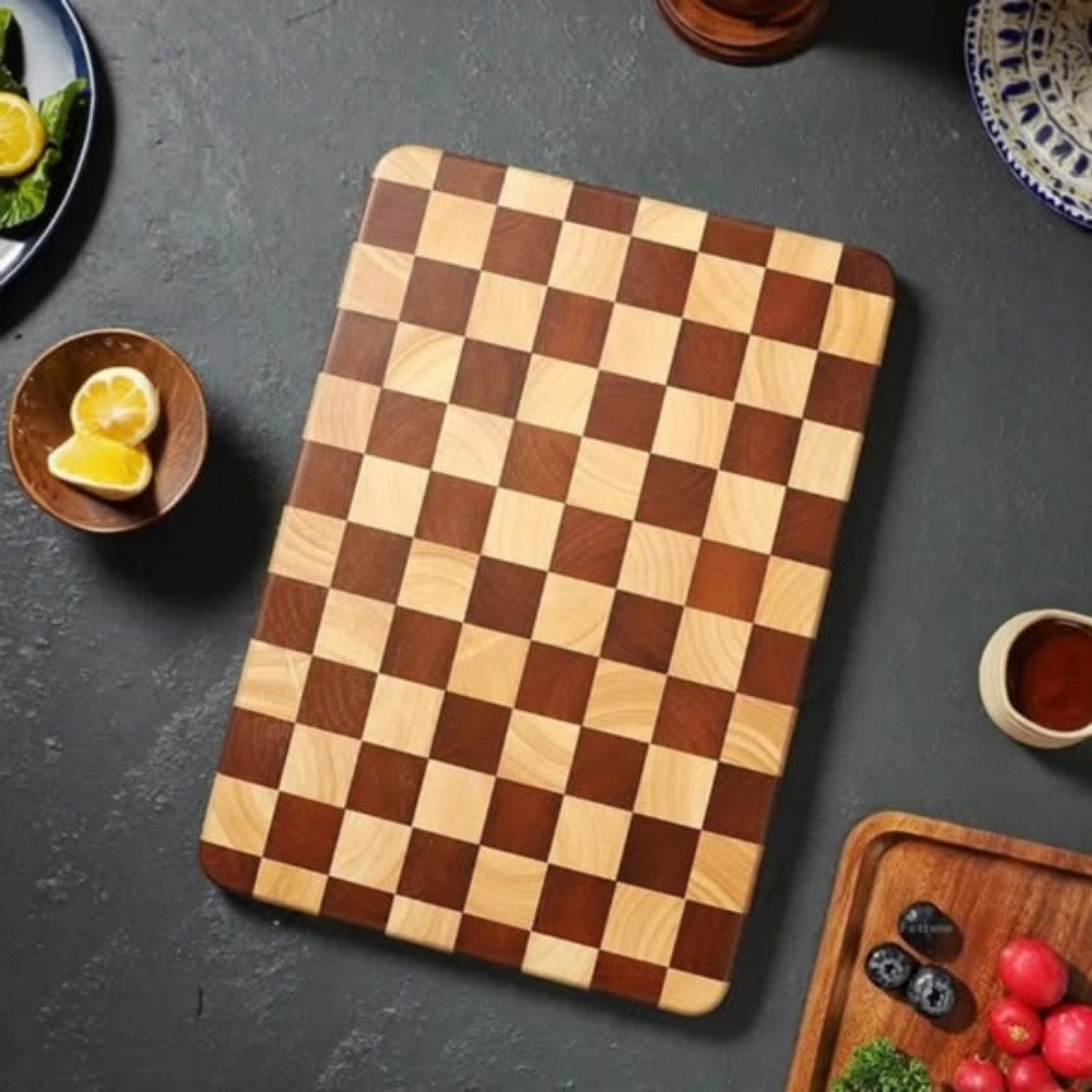 Wooden checked chopping board
