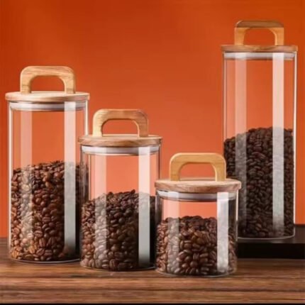4pcs Airtight Glass Jars with Elegant Wooden Lids