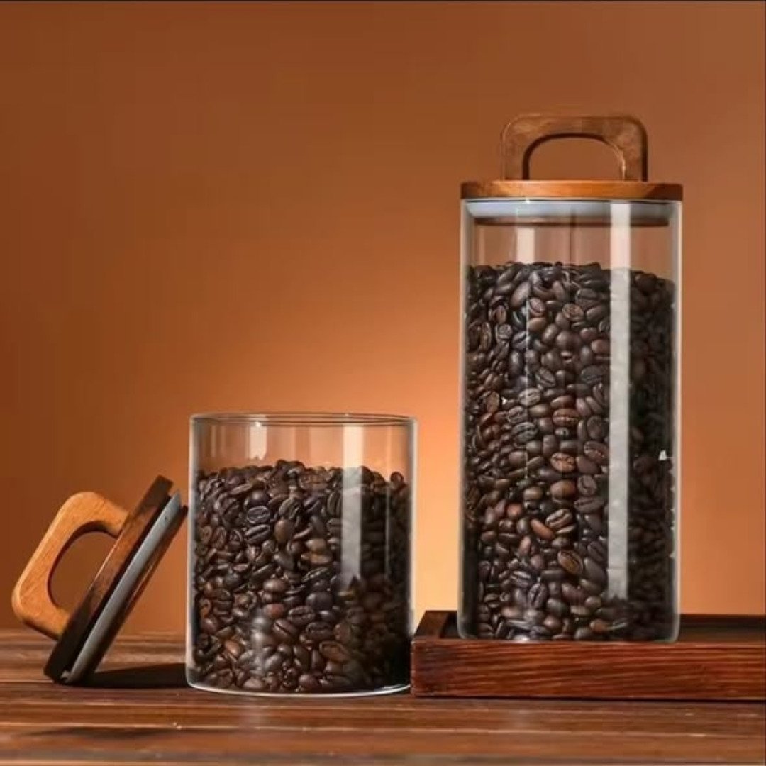 4pcs Airtight Glass Jars with Elegant Wooden Lids