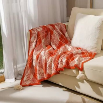 Nordic Bohemian knitted throw blankets with tassels