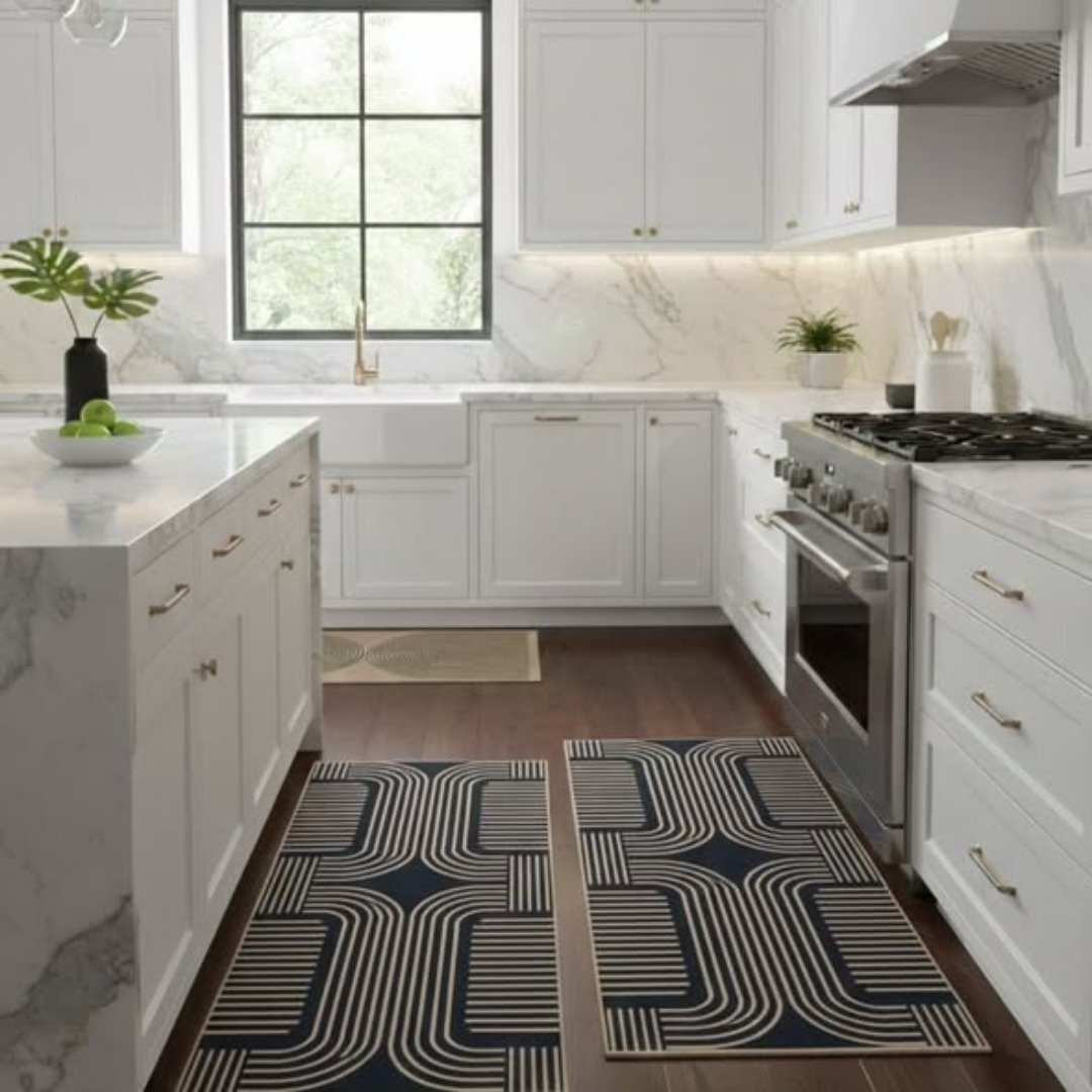 2pcs Geometric Heavy Duty Wide Kitchen Floor Mats Set