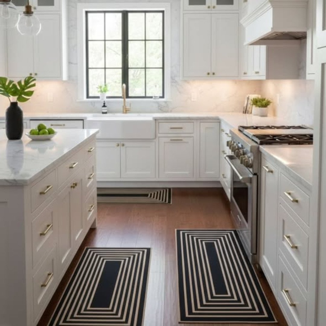 2pcs Geometric Heavy Duty Wide Kitchen Floor Mats Set