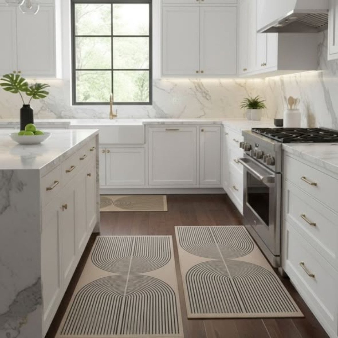 2pcs Geometric Heavy Duty Wide Kitchen Floor Mats Set