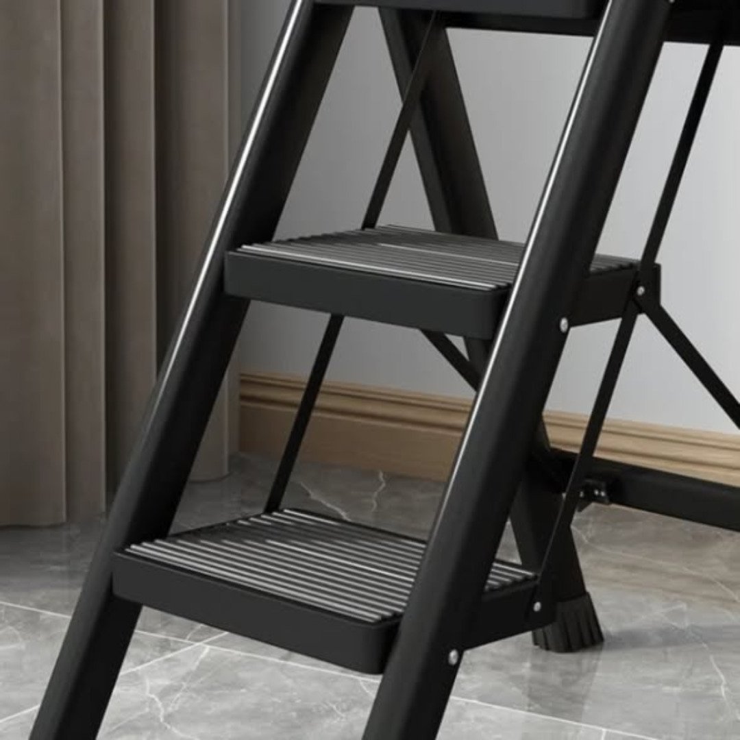 3-Step Black Foldable Ladder