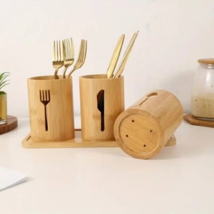 4in1 Eco Friendly Bamboo Cutlery Organizer