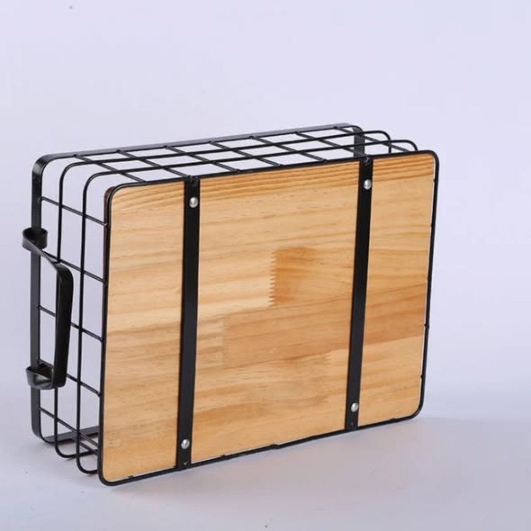 Multipurpose storage iron basket with bamboo base