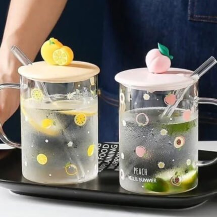 Fruit Style Cartoon Transparent Glass Cup With Straw