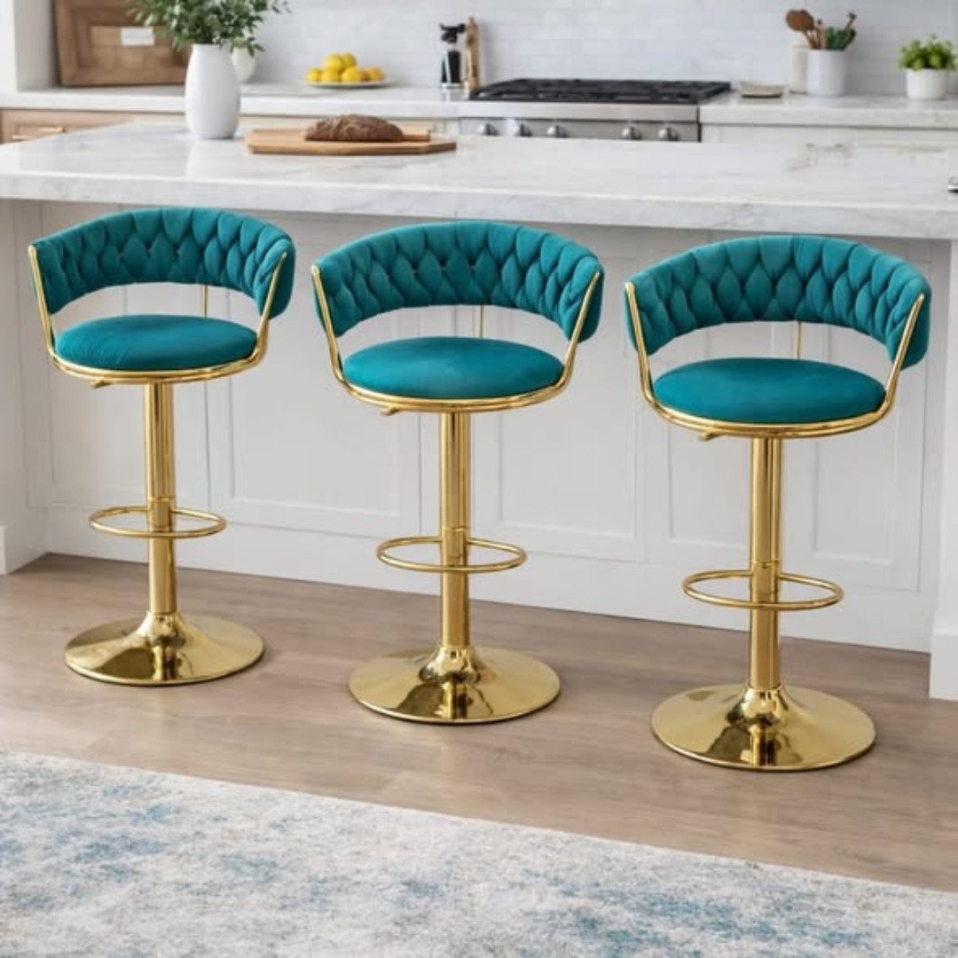 Tufted Barstool in Fabric with Golden Stand
