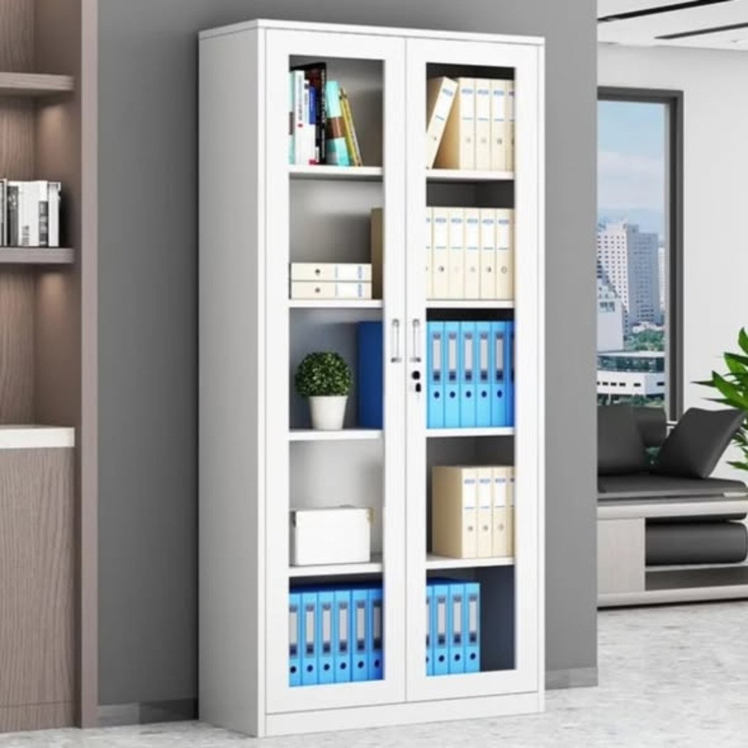 Metallic Office Cabinet in Full Glass Doors