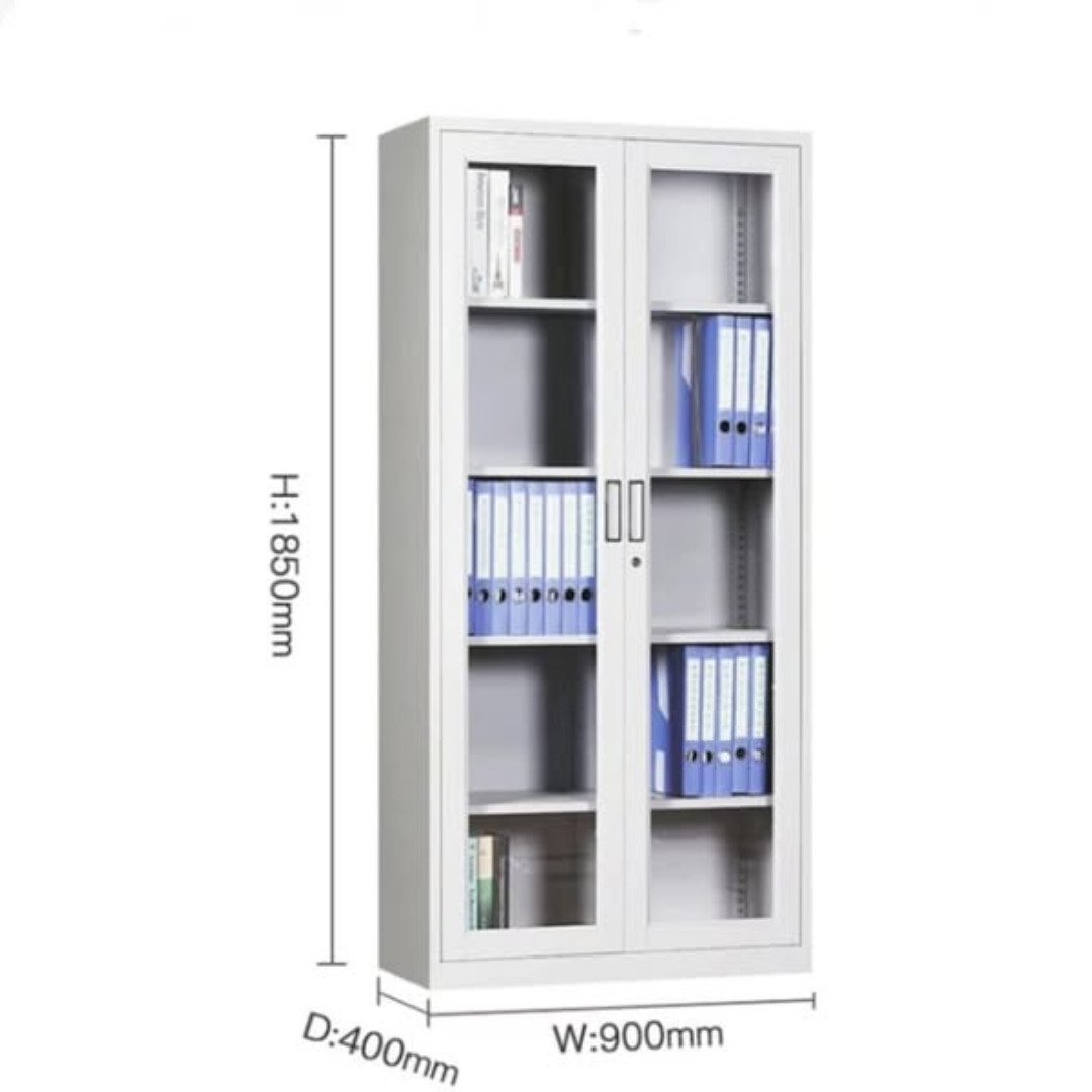 Metallic Office Cabinet in Full Glass Doors