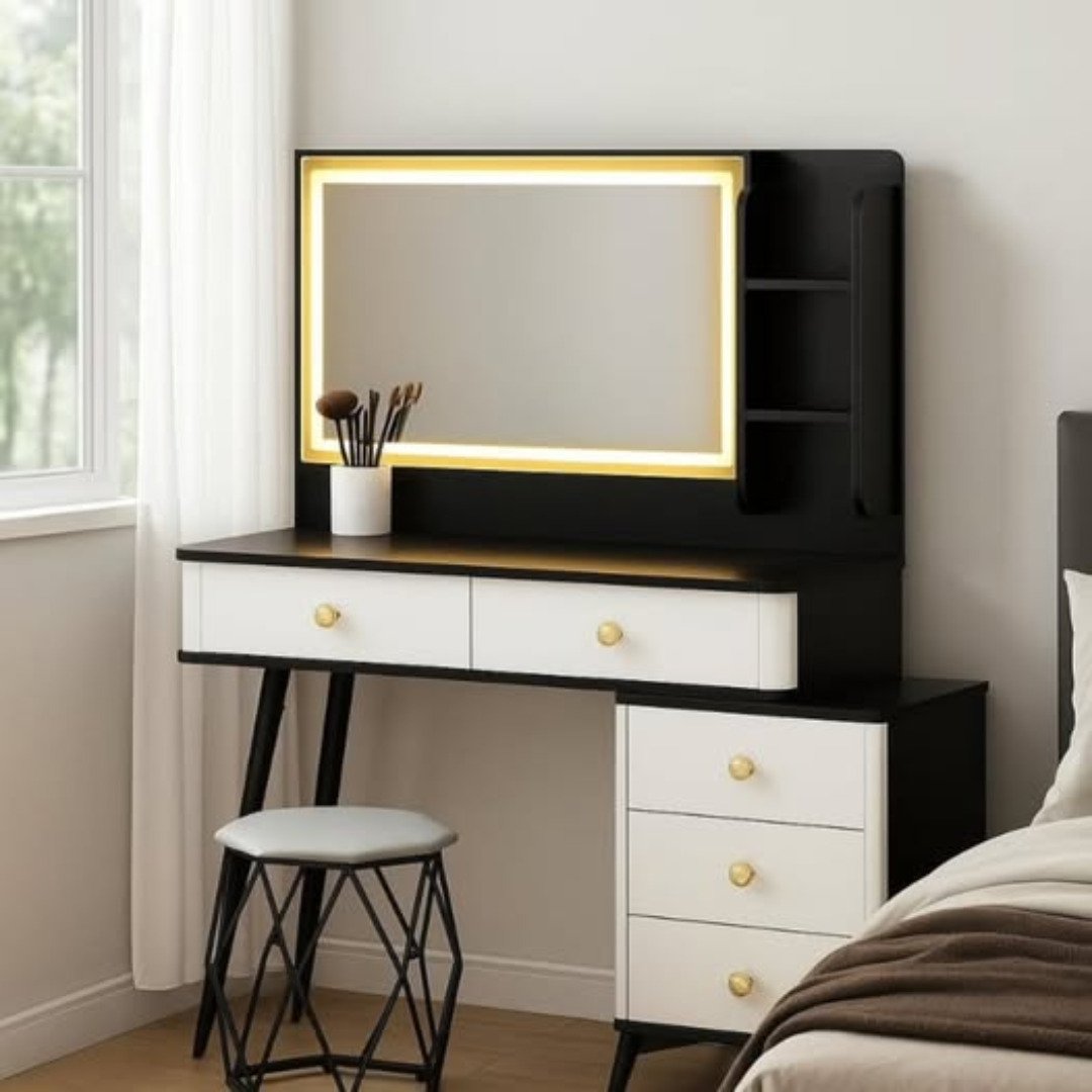 Retractable Dressing Table with LED Light