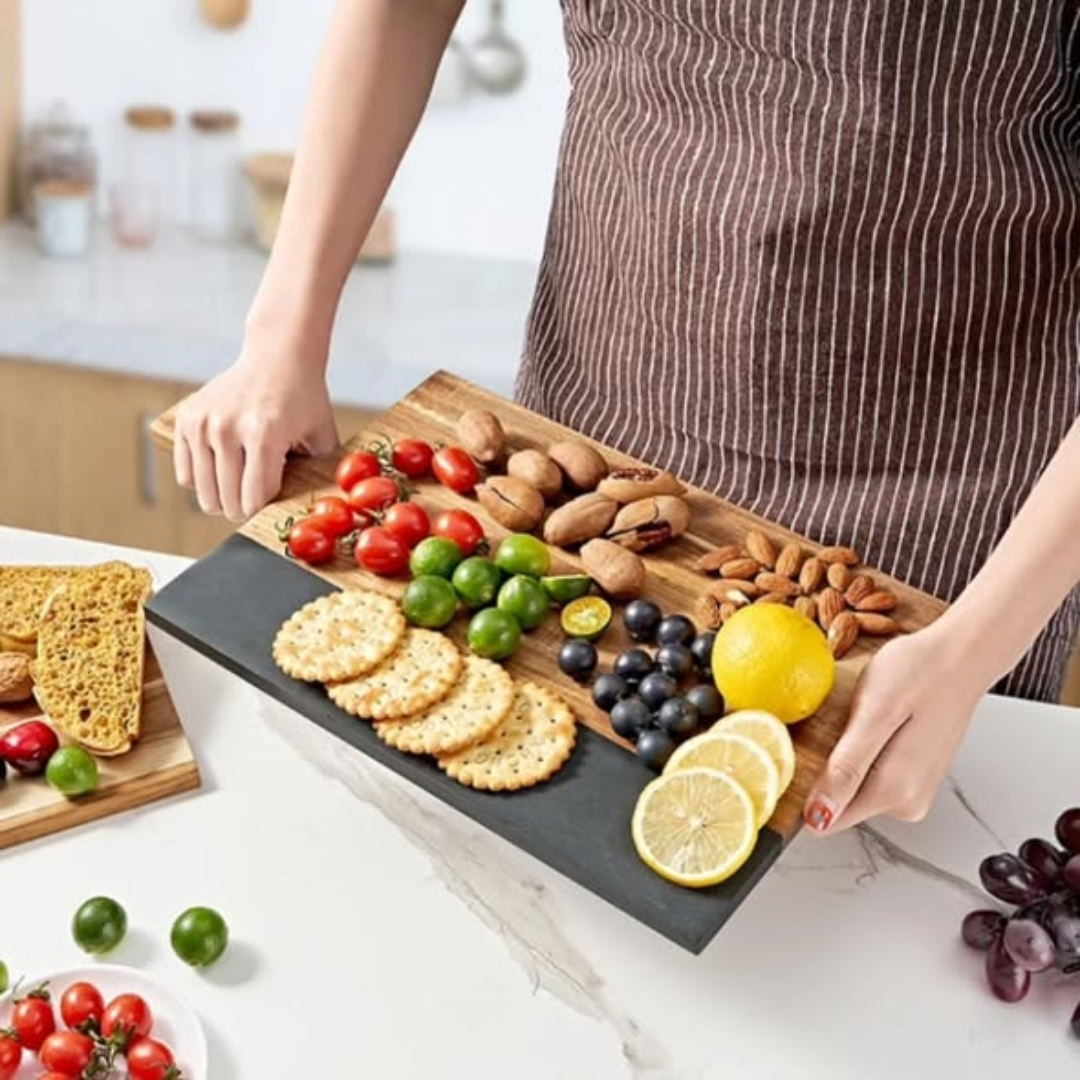 Rectangular Acacia Wood and Marble Cutting Board