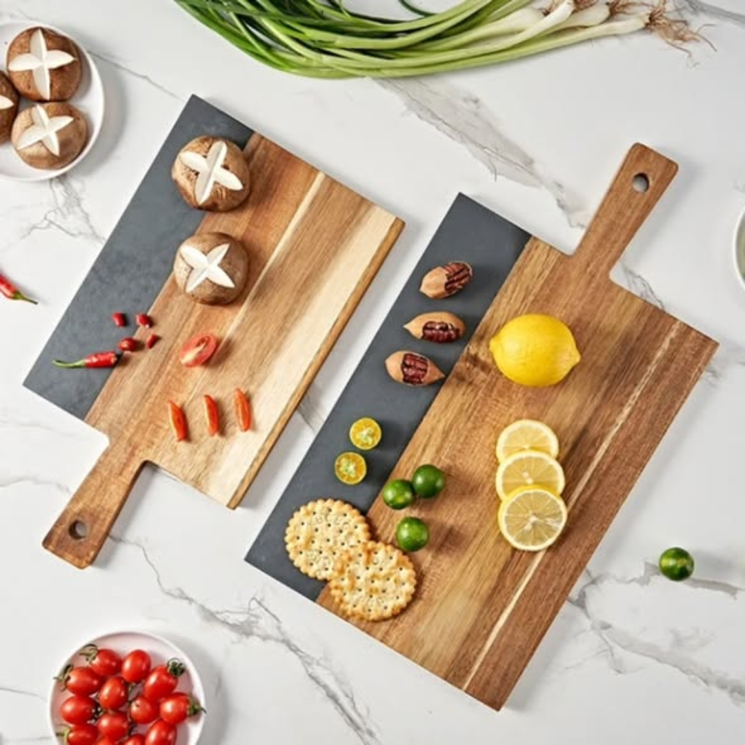 Rectangular Acacia Wood and Marble Cutting Board