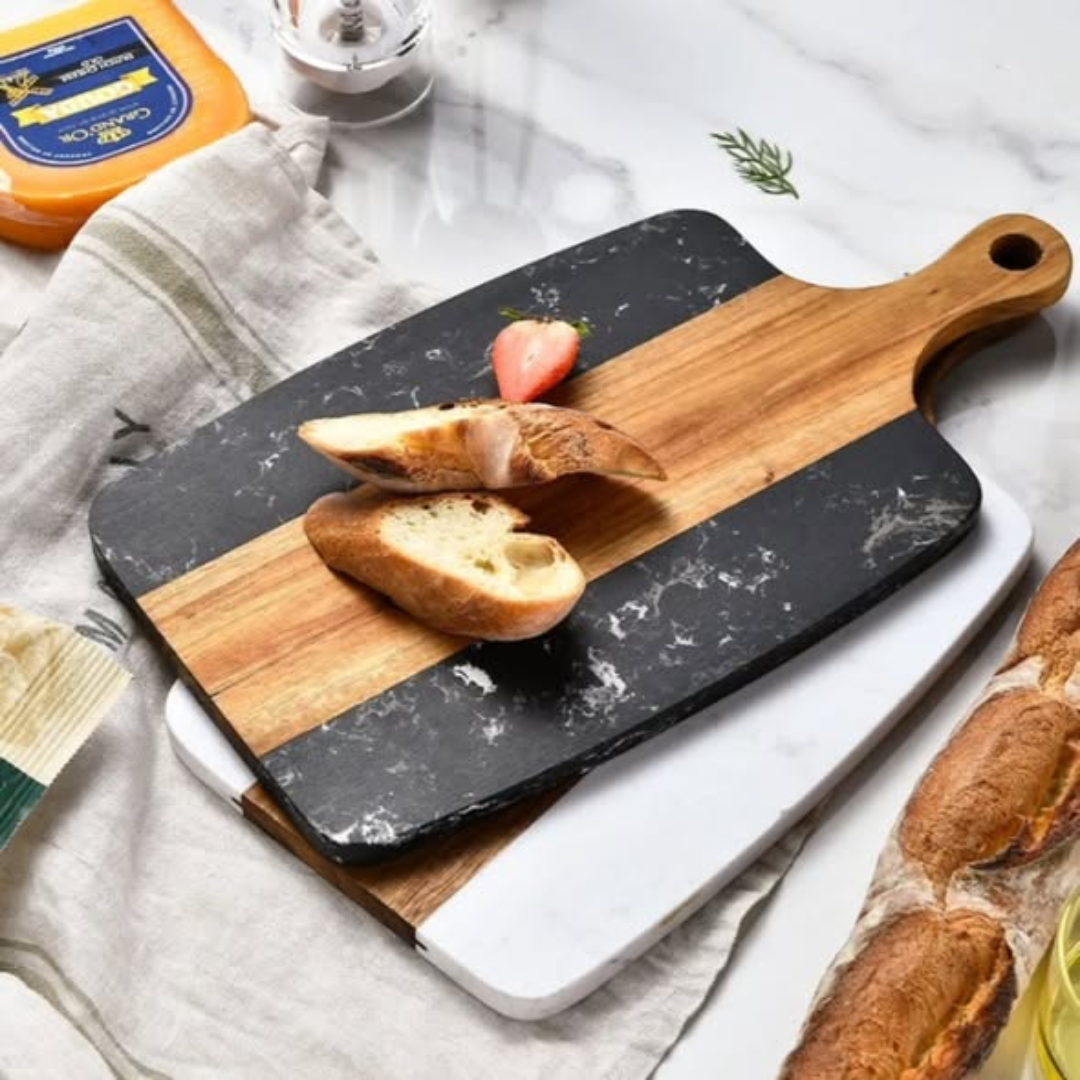 Rectangular Acacia Wood and Marble Cutting Board