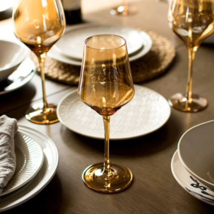 Gold Shapely Big Wine Glass