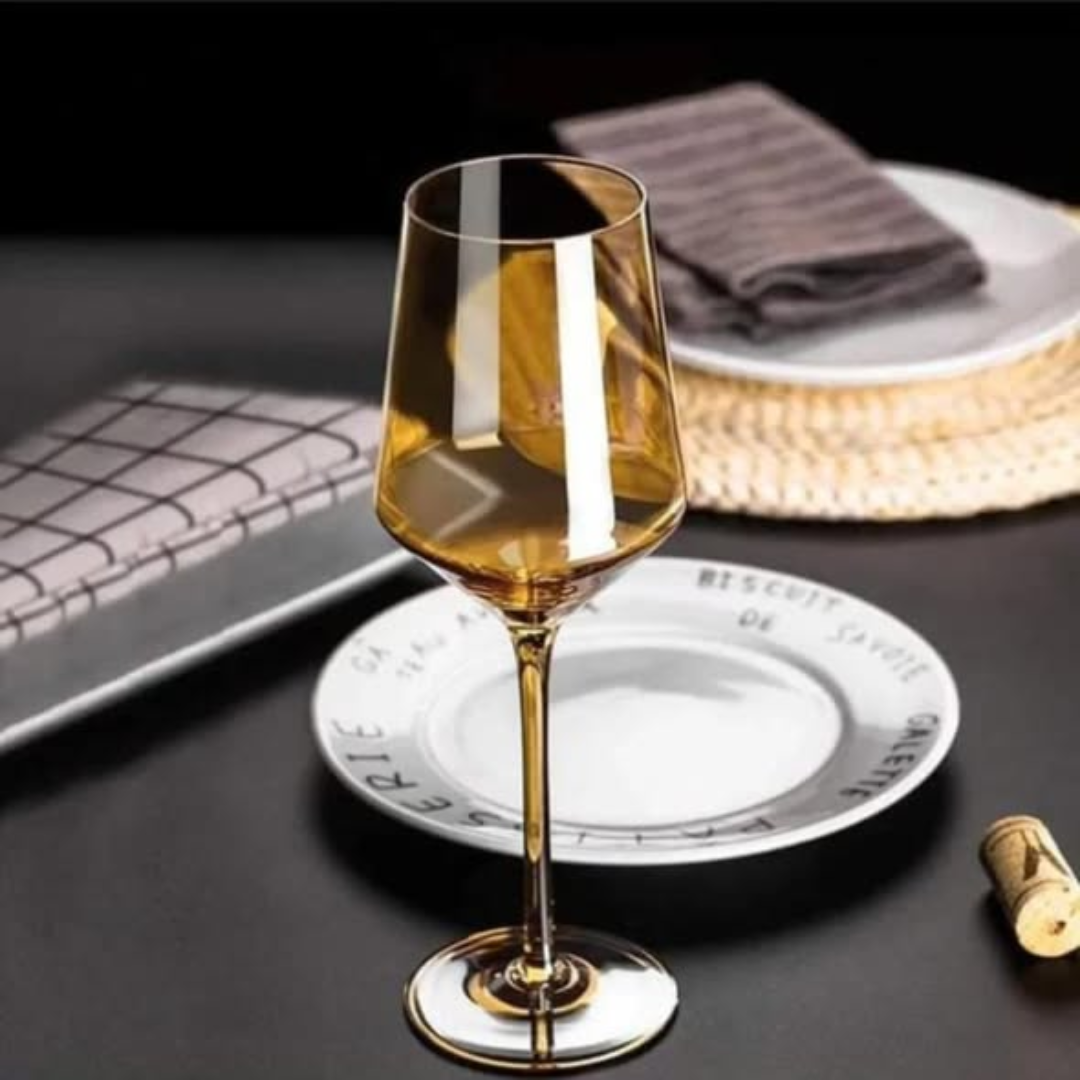 Gold Shapely Big Wine Glass