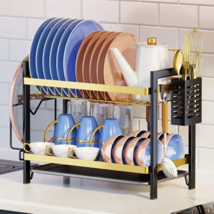 2 Tier Black Gold Dishrack