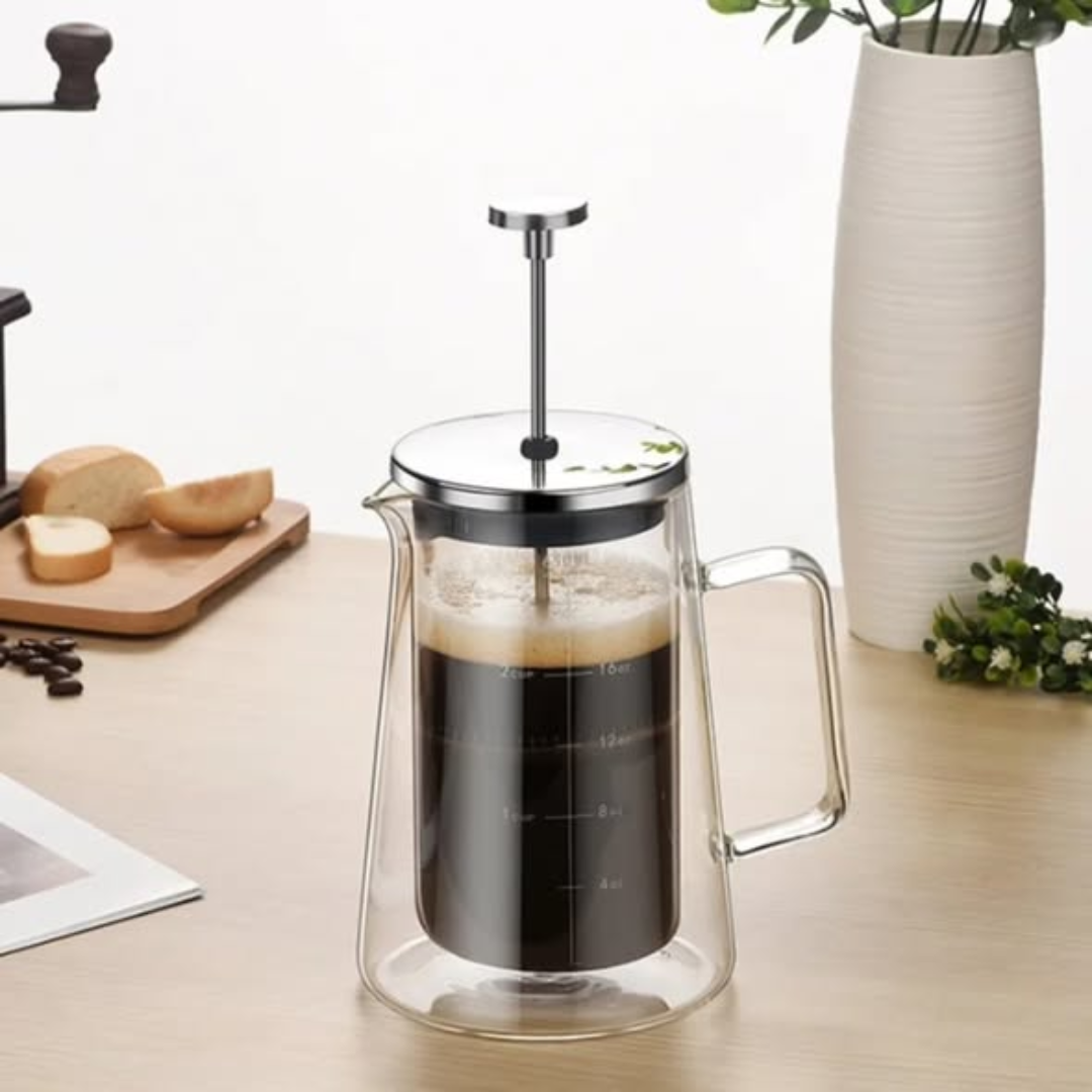 Double walled borosilicate French press coffee maker