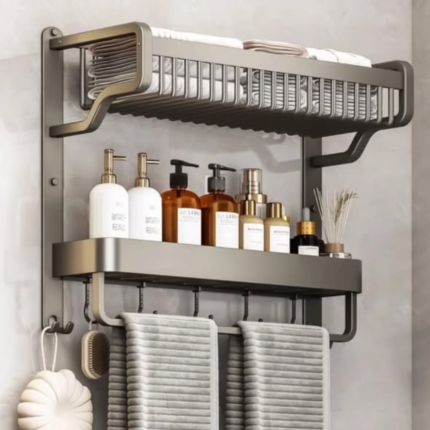 1 Piece 2-Layer Bathroom Space Towel Rack