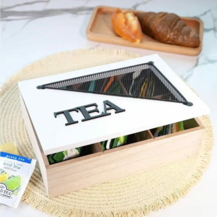 6 Compartments Wooden Teabag Organizer