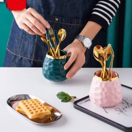 Nordic Light Luxury Fruit Fork and Spoon Ceramic Storage Tank