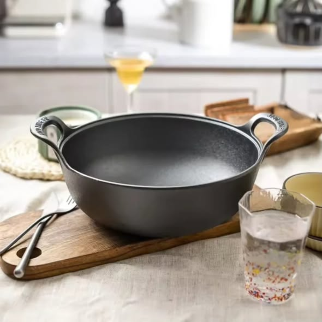 Pre-seasoned Pure Cast Iron Flat Bottom Wok