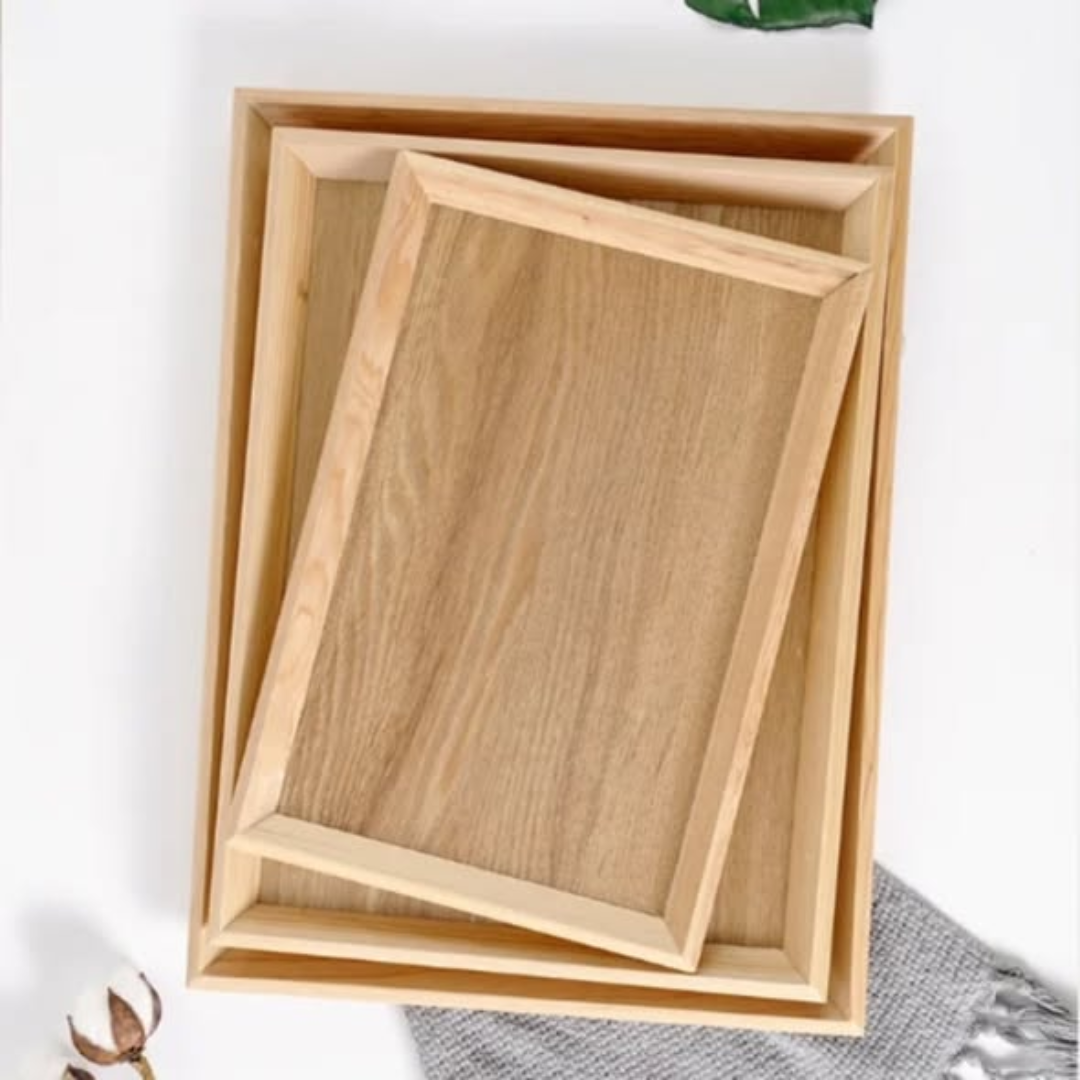 3 piece rectangular bamboo trays