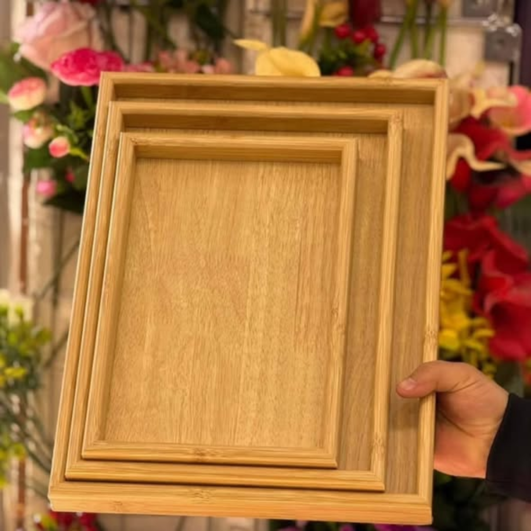 3 piece rectangular bamboo trays