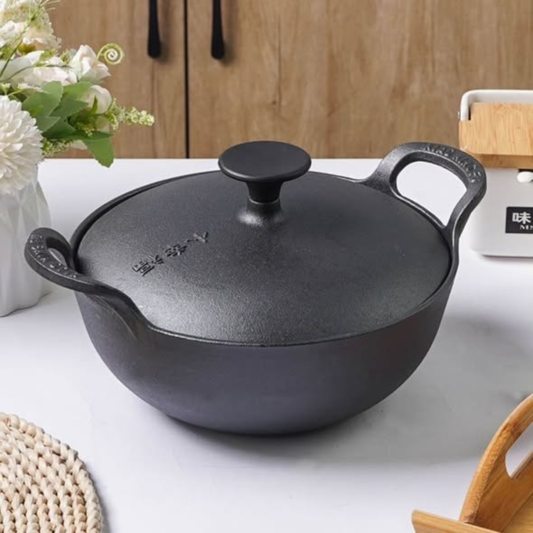 Pre-seasoned Pure Cast Iron Flat Bottom Wok