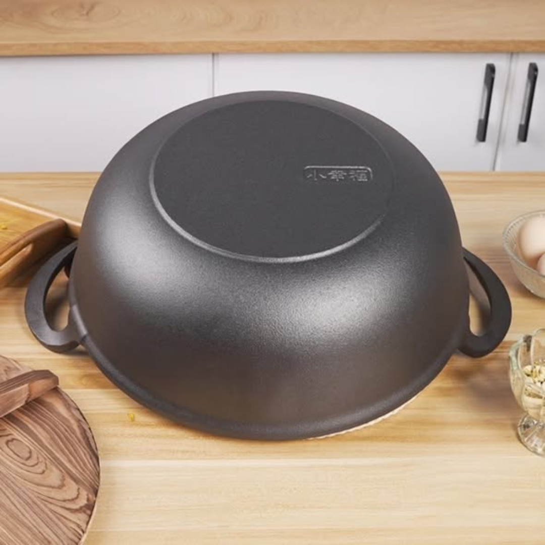 Pre-seasoned Pure Cast Iron Flat Bottom Wok