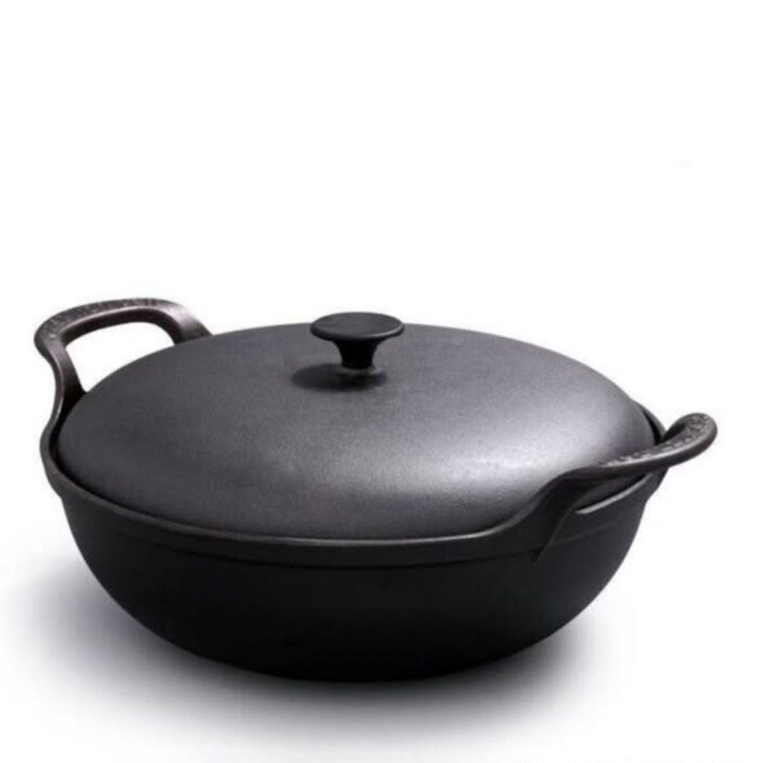 Pre-seasoned Pure Cast Iron Flat Bottom Wok